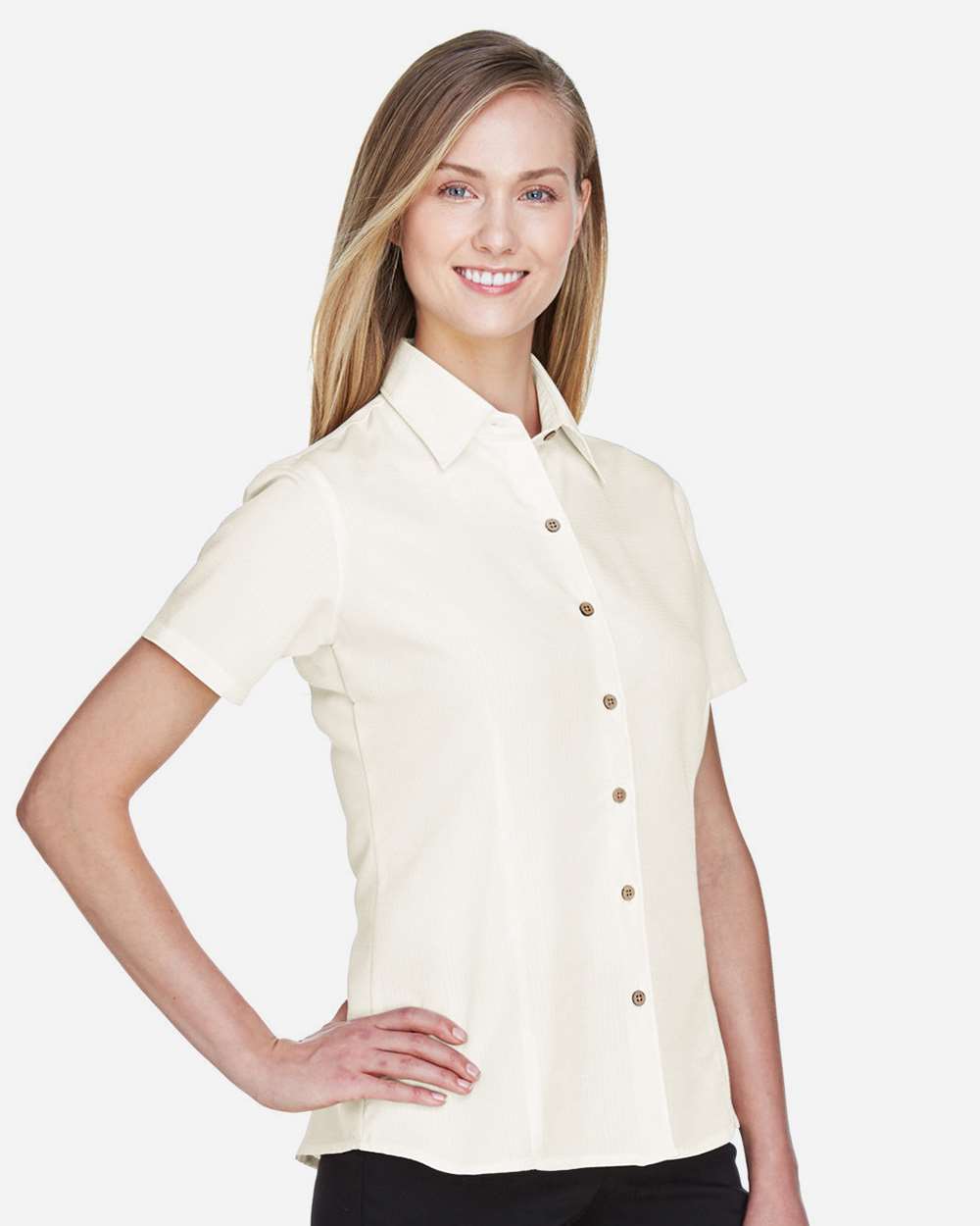 Women's Barbados Textured Camp Shirt - OnModelSide - B252B9242 - Cream