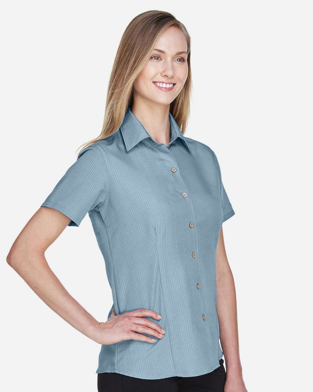 Women's Barbados Textured Camp Shirt - OnModelSide - B252B9252 - Cloud Blue