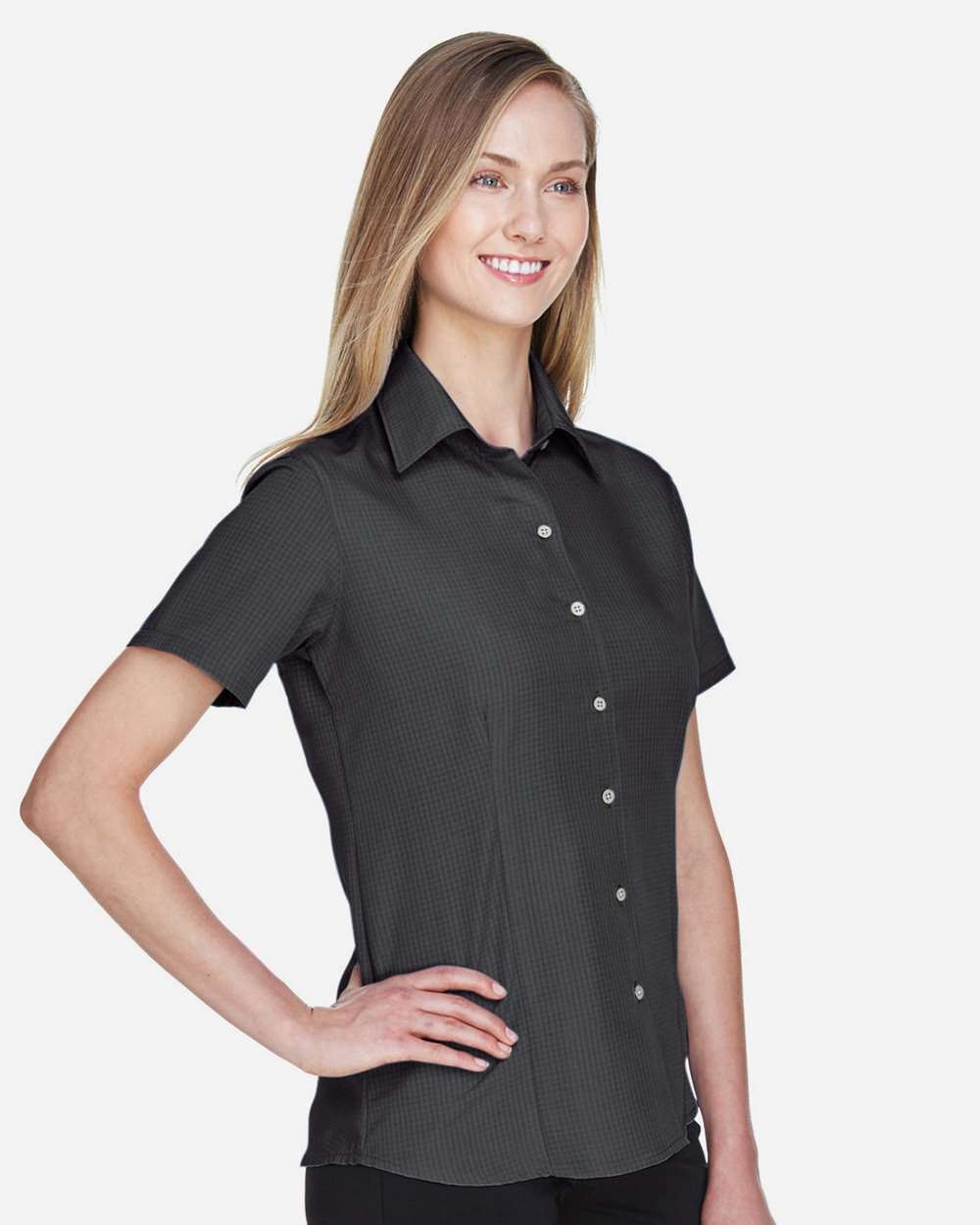 Women's Barbados Textured Camp Shirt - OnModelSide - B252B9502 - Black