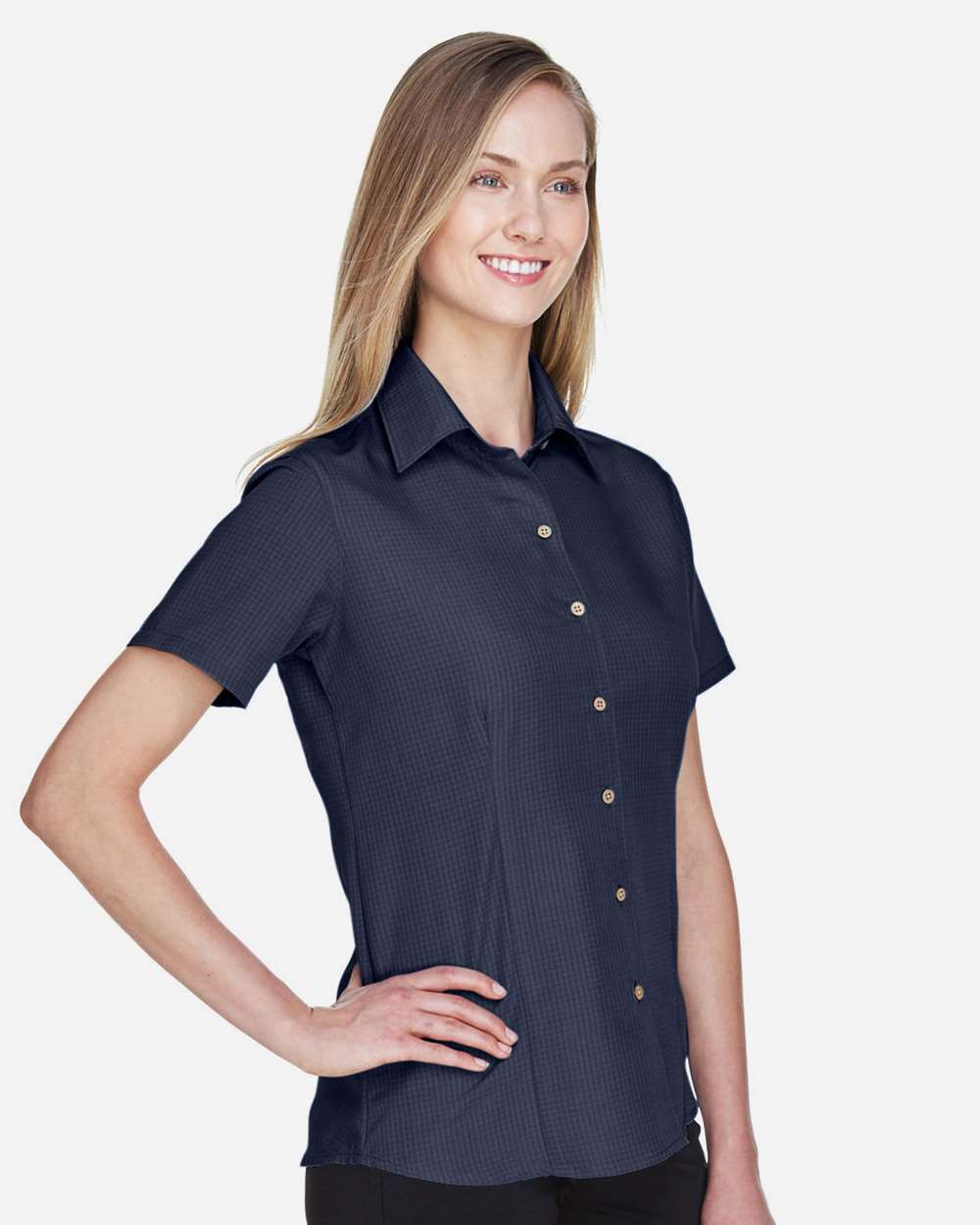 Women's Barbados Textured Camp Shirt - OnModelSide - B252B9652 - Navy