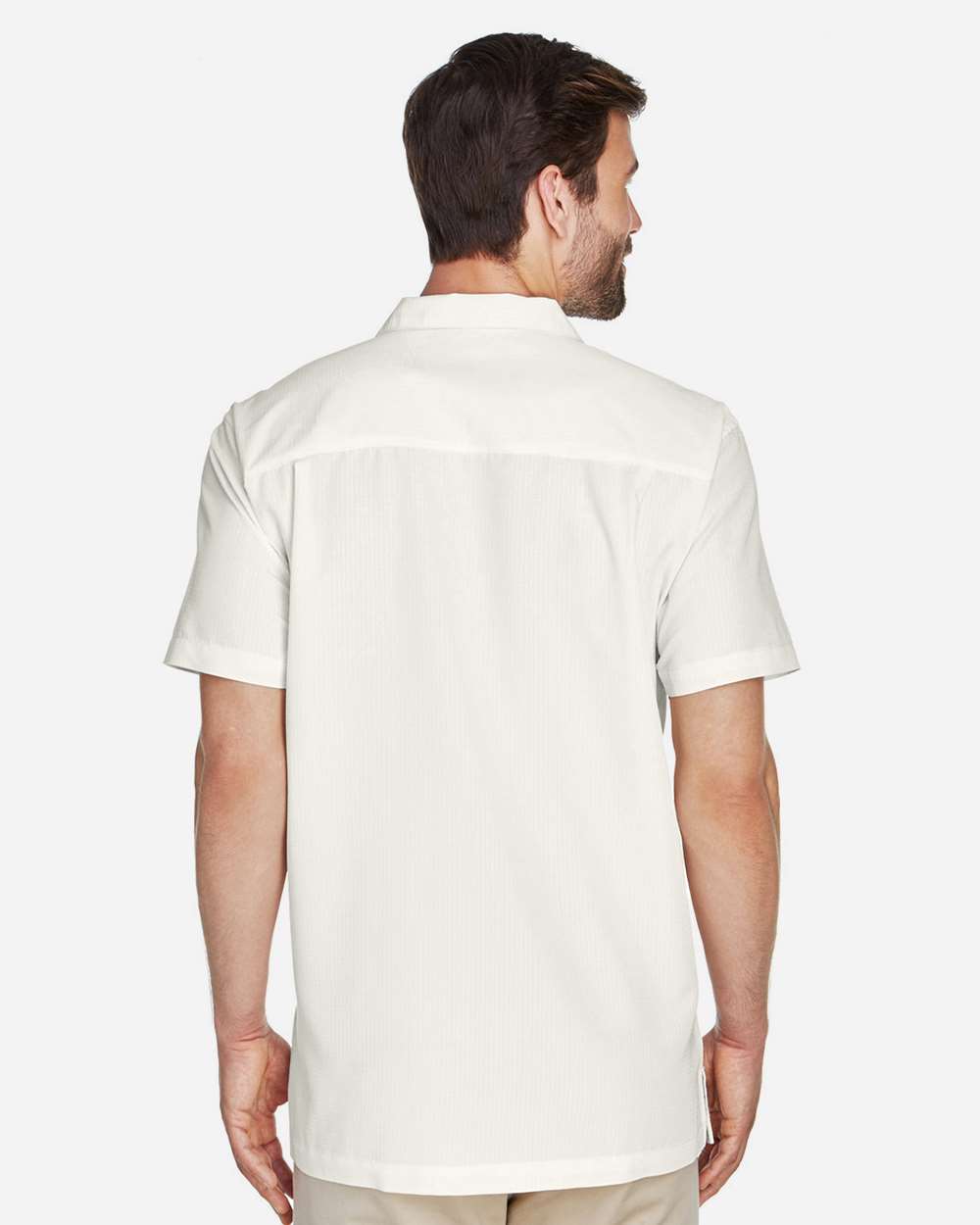 Men's Barbados Textured Camp Shirt - OnModelBack - B251B9242 - Cream