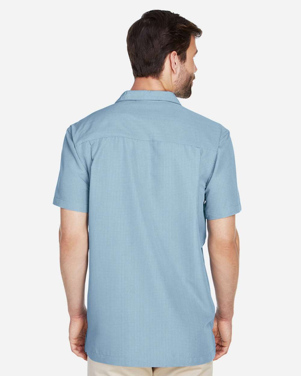 Men's Barbados Textured Camp Shirt - OnModelBack - B251B9252 - Cloud Blue