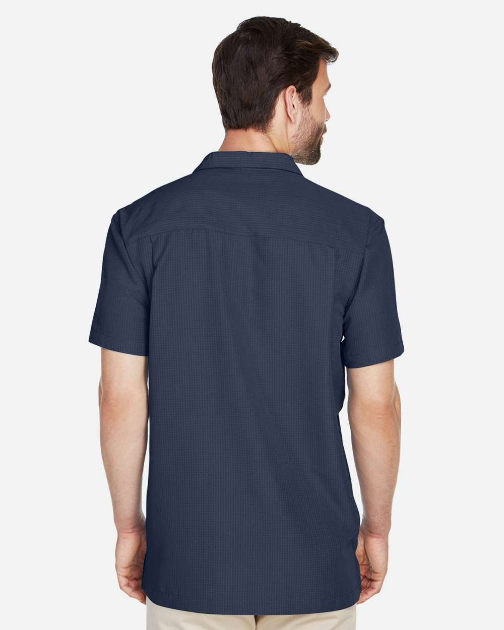 Men's Barbados Textured Camp Shirt - OnModelBack - B251B9652 - Navy