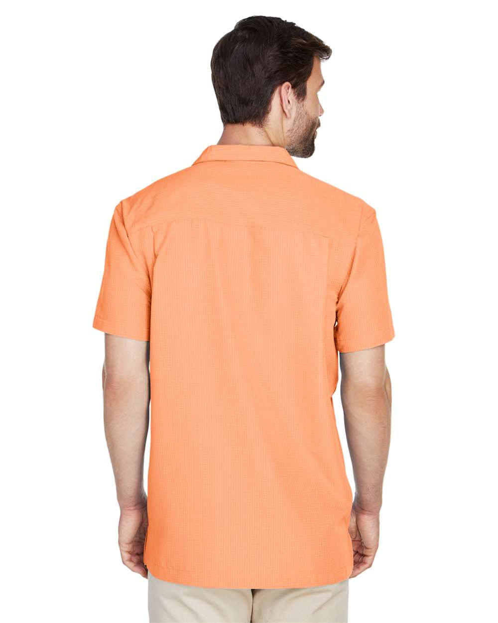 Men's Barbados Textured Camp Shirt - OnModelBack - B251B9662 - Nectarine