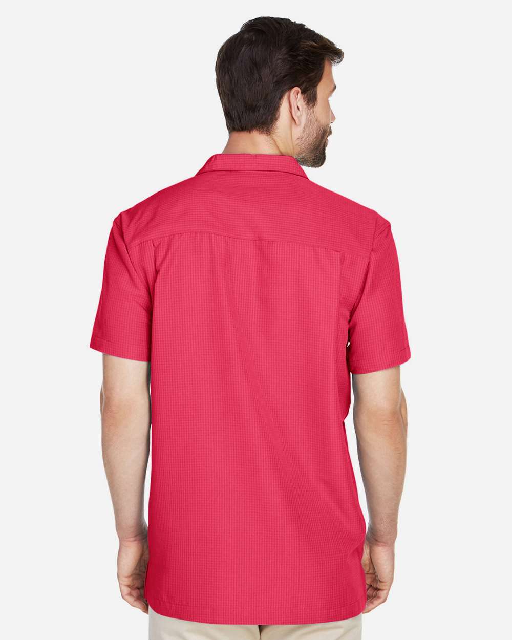 Men's Barbados Textured Camp Shirt - OnModelBack - B251B9702 - Parrot Red