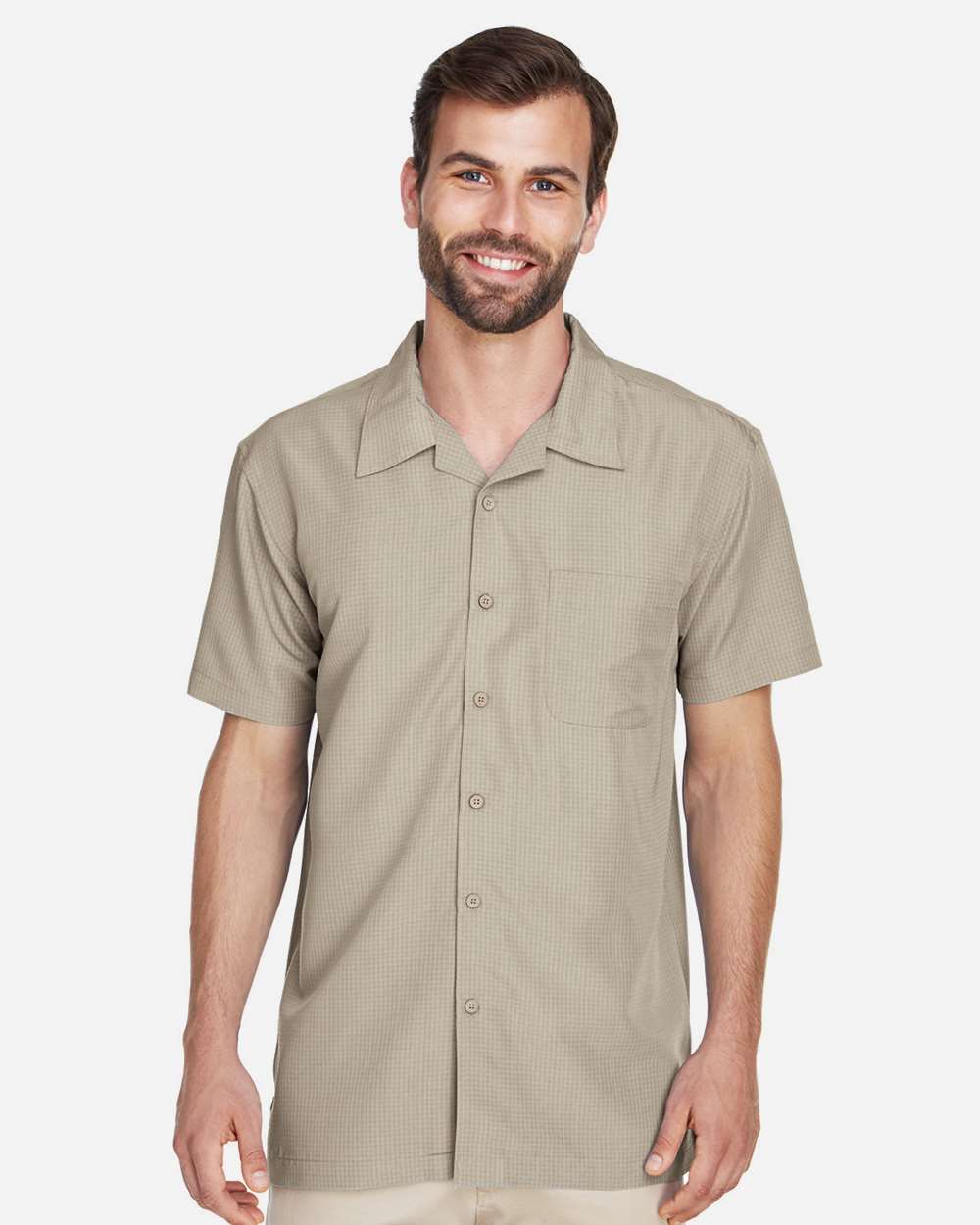 Men's Barbados Textured Camp Shirt - OnModelFront - B251B9102 - Khaki