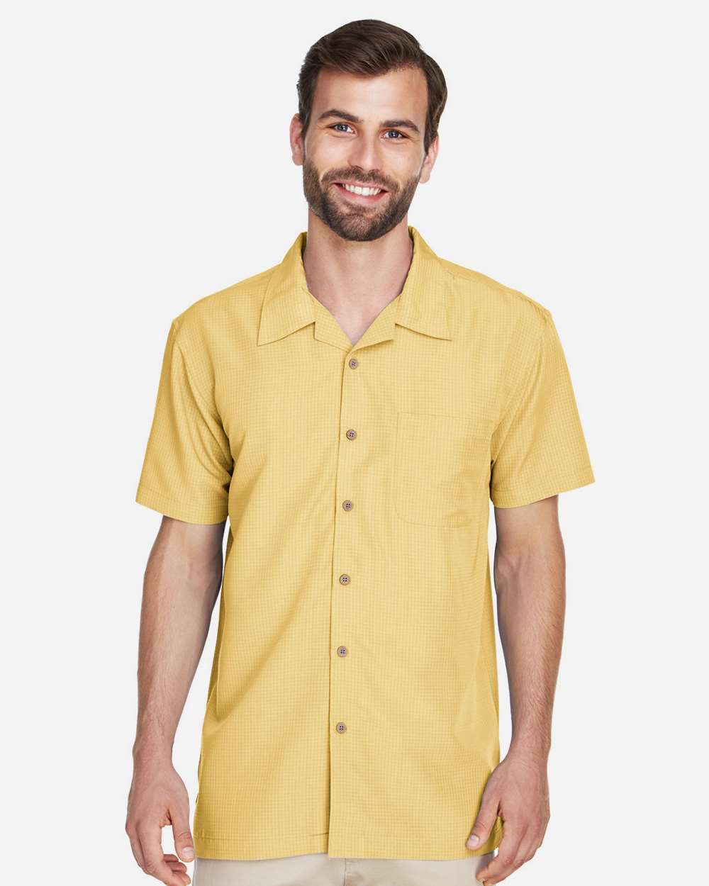 Men's Barbados Textured Camp Shirt - OnModelFront - B251B9122 - Pineapple