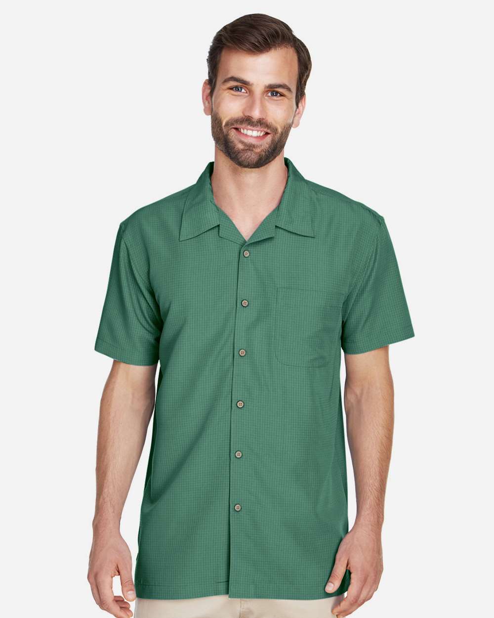 Men's Barbados Textured Camp Shirt - OnModelFront - B251B9172 - Palm Green