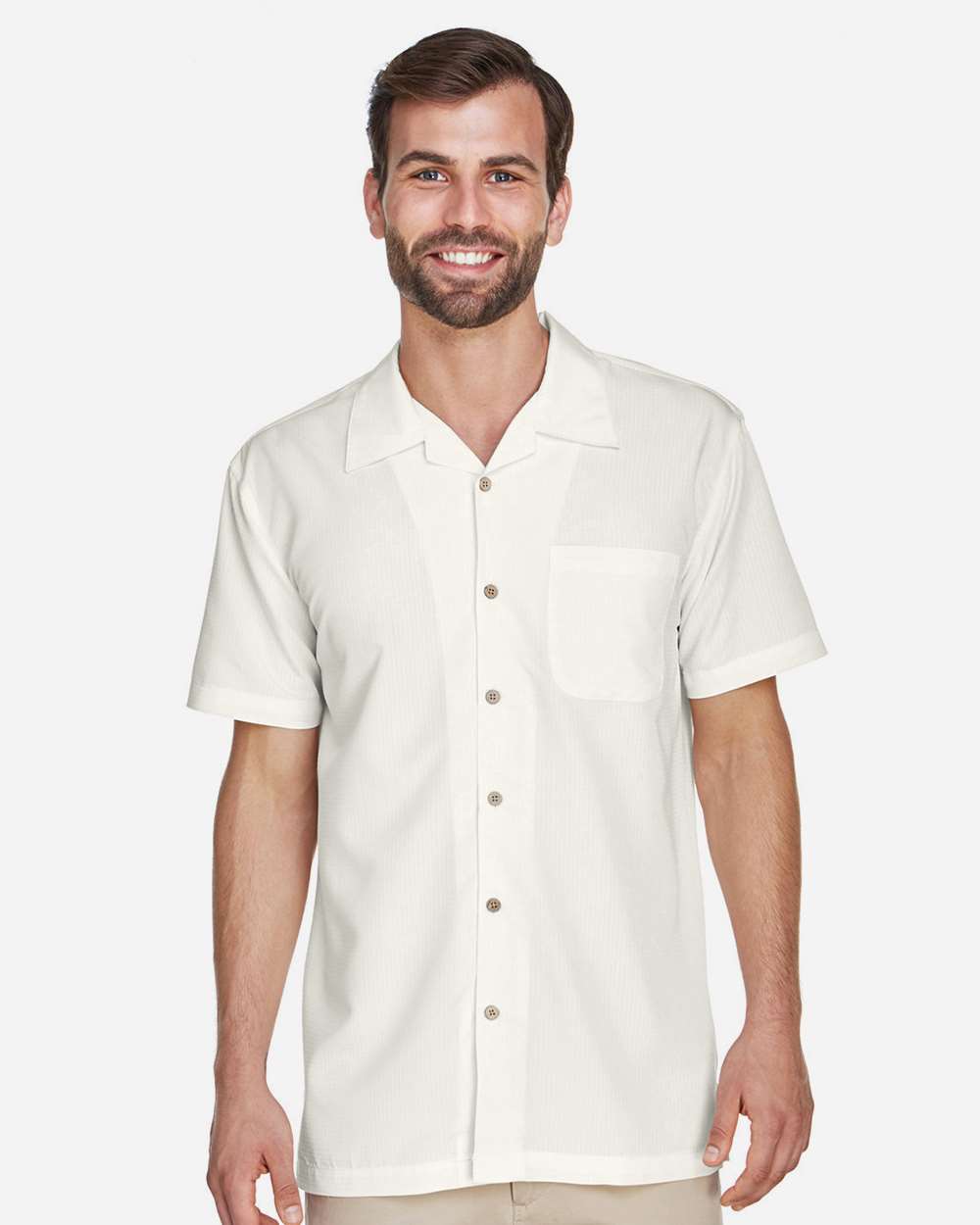 Men's Barbados Textured Camp Shirt - OnModelFront - B251B9242 - Cream