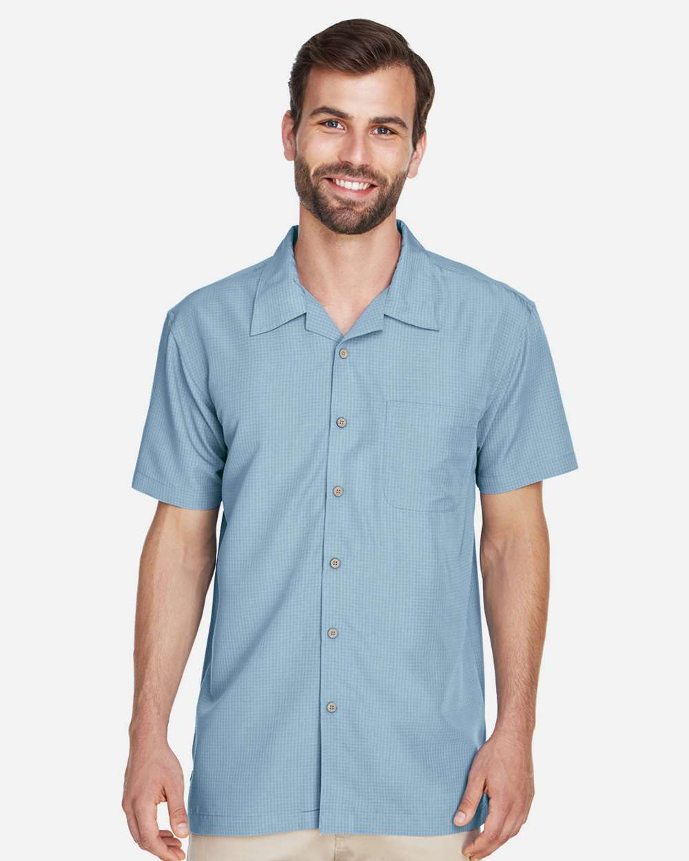 Men's Barbados Textured Camp Shirt - OnModelFront - B251B9252 - Cloud Blue