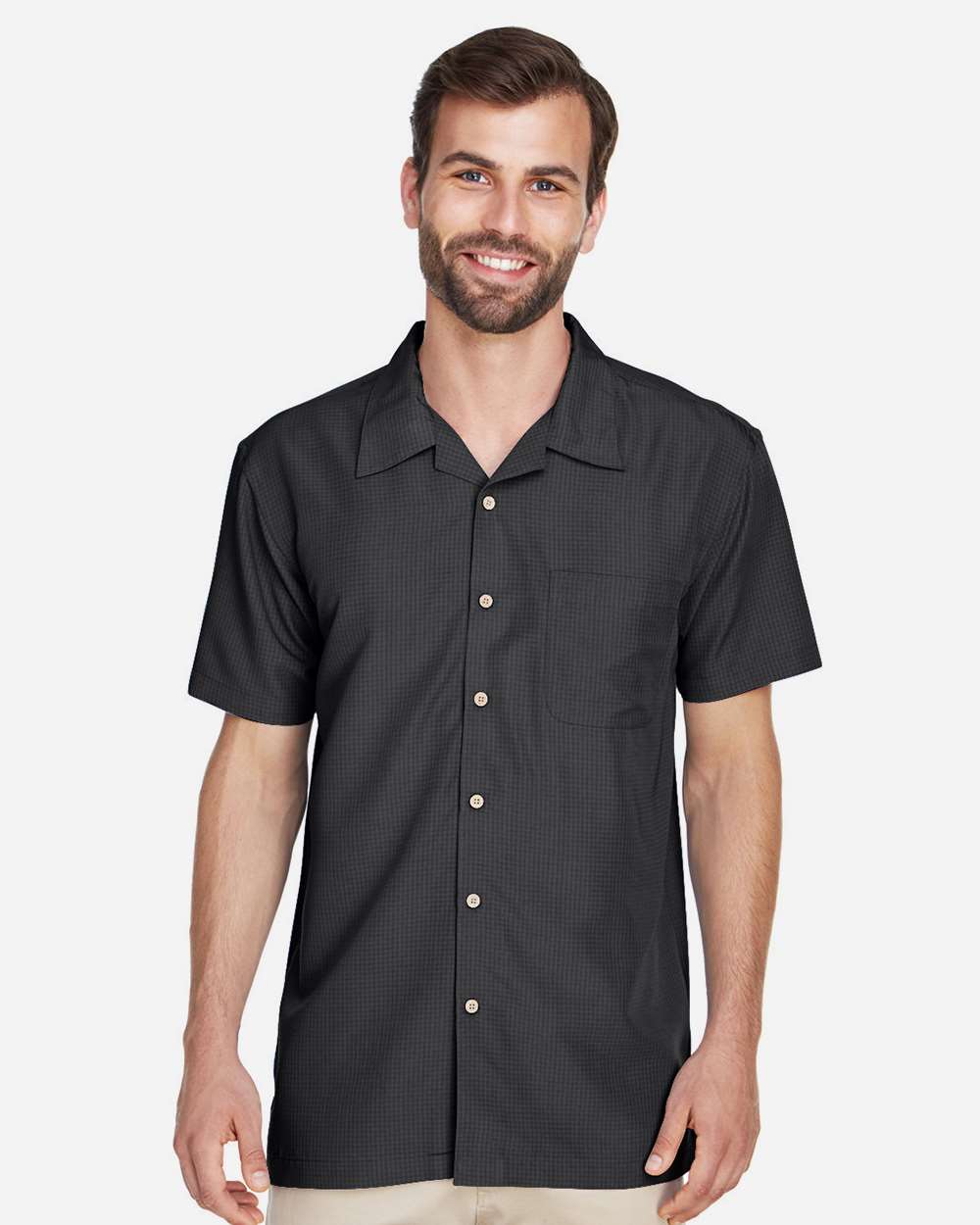 Men's Barbados Textured Camp Shirt - OnModelFront - B251B9502 - Black