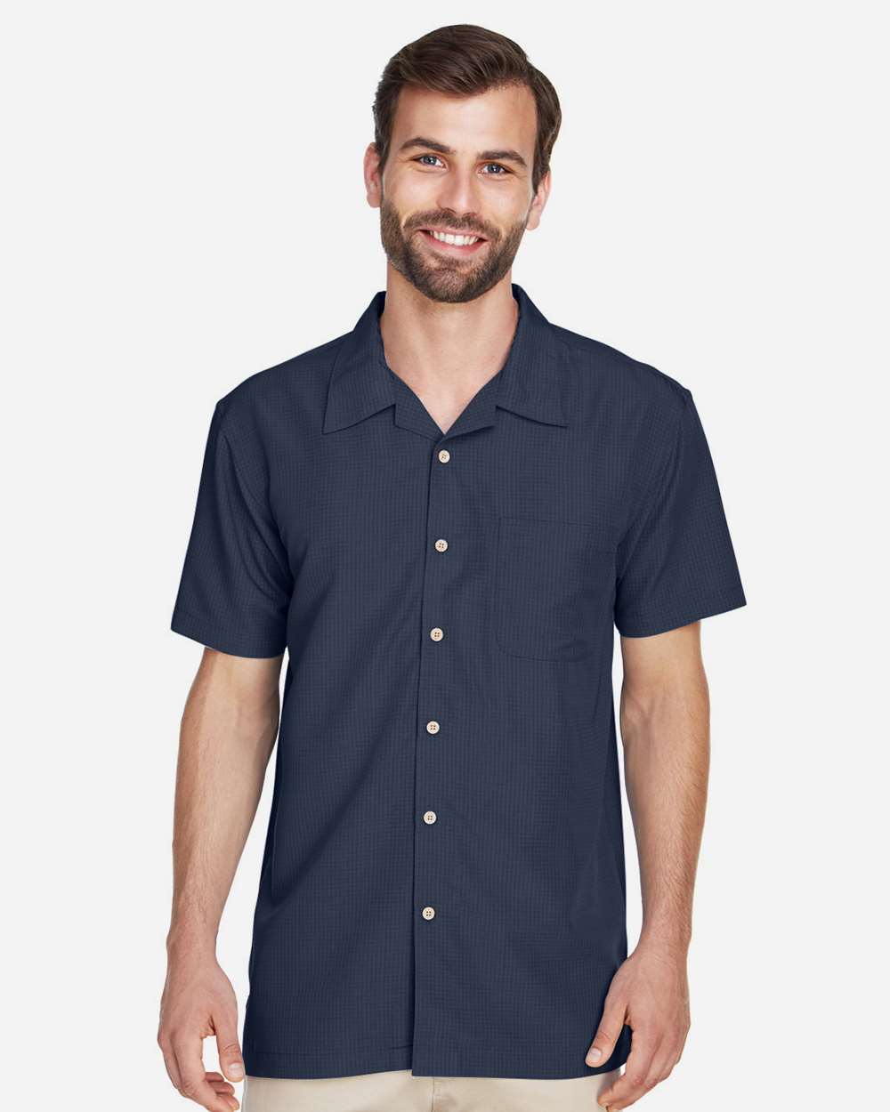 Men's Barbados Textured Camp Shirt - OnModelFront - B251B9652 - Navy