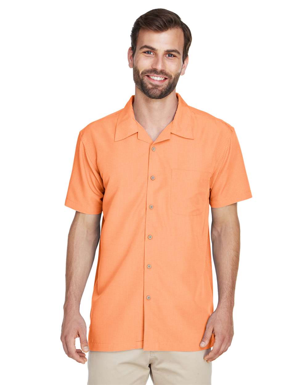 Men's Barbados Textured Camp Shirt - OnModelFront - B251B9662 - Nectarine