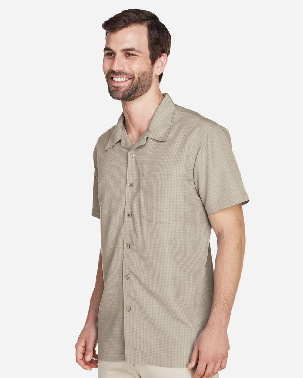 Men's Barbados Textured Camp Shirt - OnModelSide - B251B9102 - Khaki