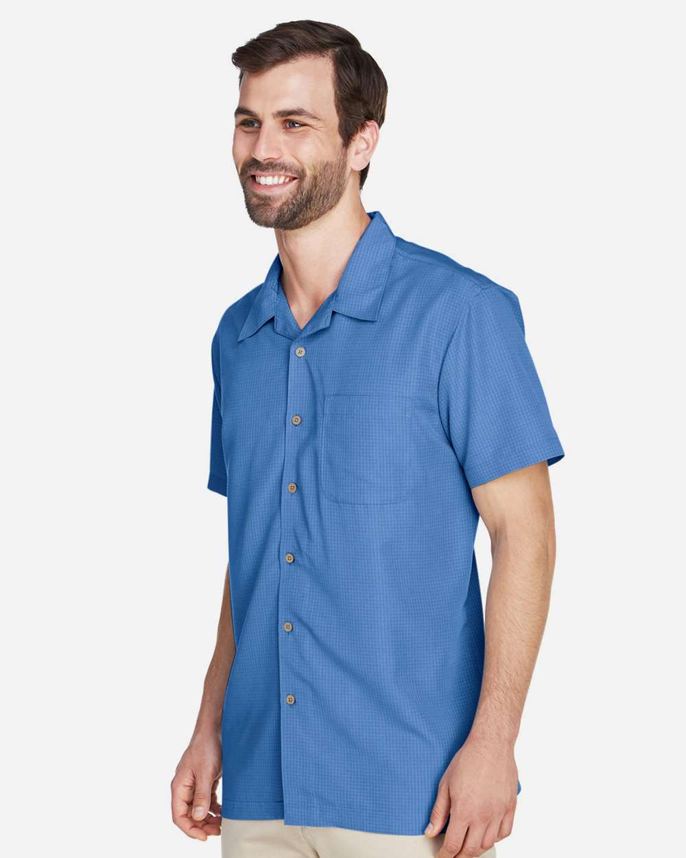 Men's Barbados Textured Camp Shirt - OnModelSide - B251B9112 - POOL BLUE