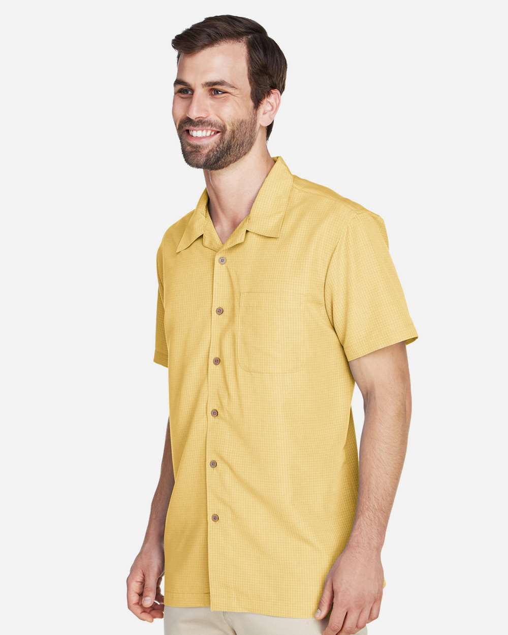 Men's Barbados Textured Camp Shirt - OnModelSide - B251B9122 - Pineapple