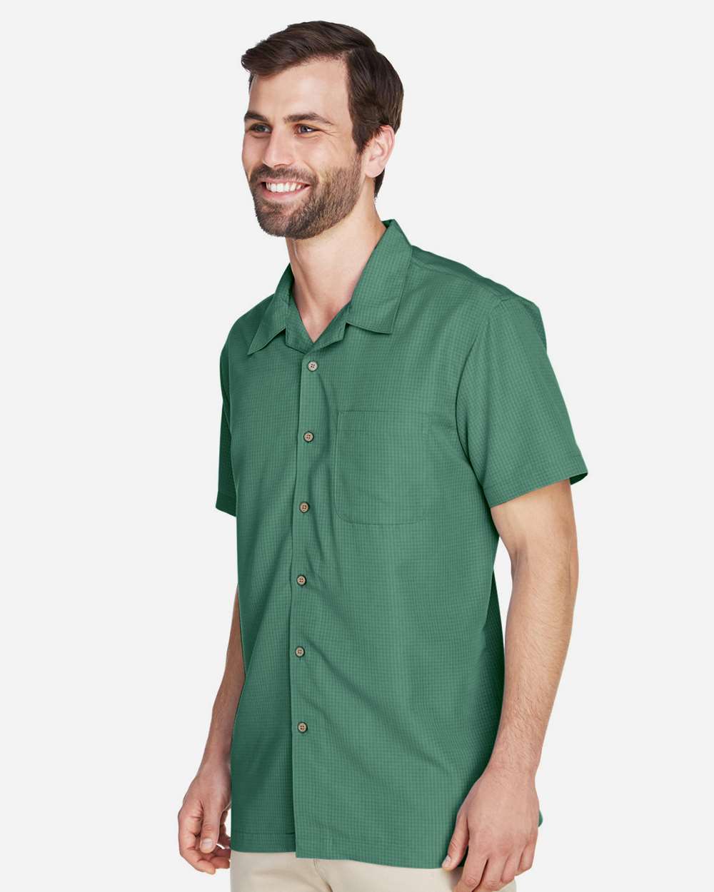 Men's Barbados Textured Camp Shirt - OnModelSide - B251B9172 - Palm Green