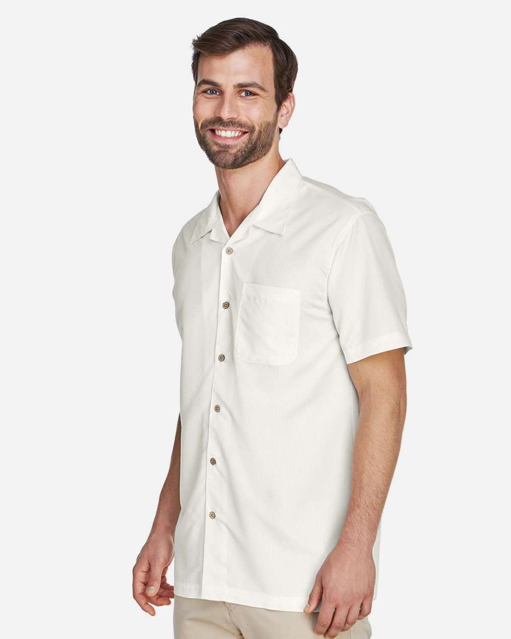 Men's Barbados Textured Camp Shirt - OnModelSide - B251B9242 - Cream
