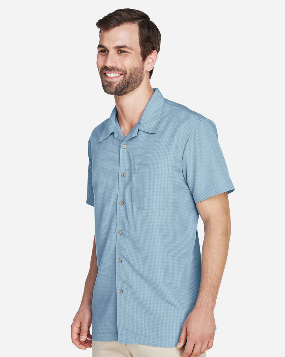 Men's Barbados Textured Camp Shirt - OnModelSide - B251B9252 - Cloud Blue