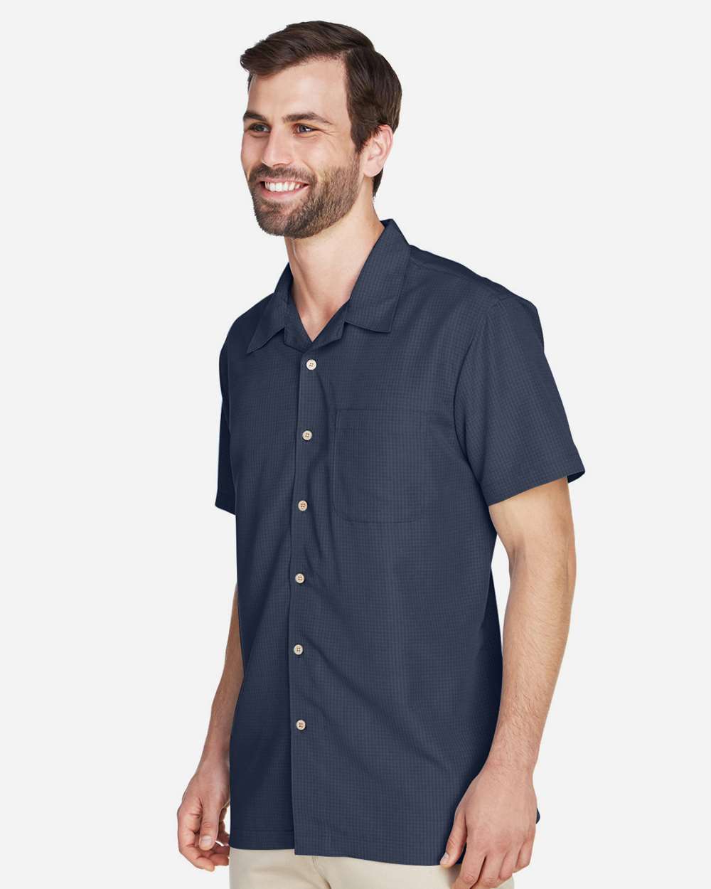 Men's Barbados Textured Camp Shirt - OnModelSide - B251B9652 - Navy