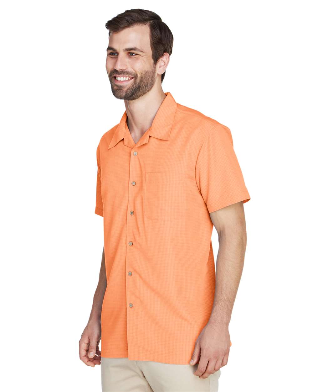 Men's Barbados Textured Camp Shirt - OnModelSide - B251B9662 - Nectarine