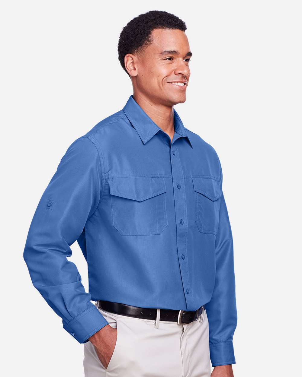 Men's Key West Performance Staff Shirt - OnModelSide - B257B9102 - Pool Blue