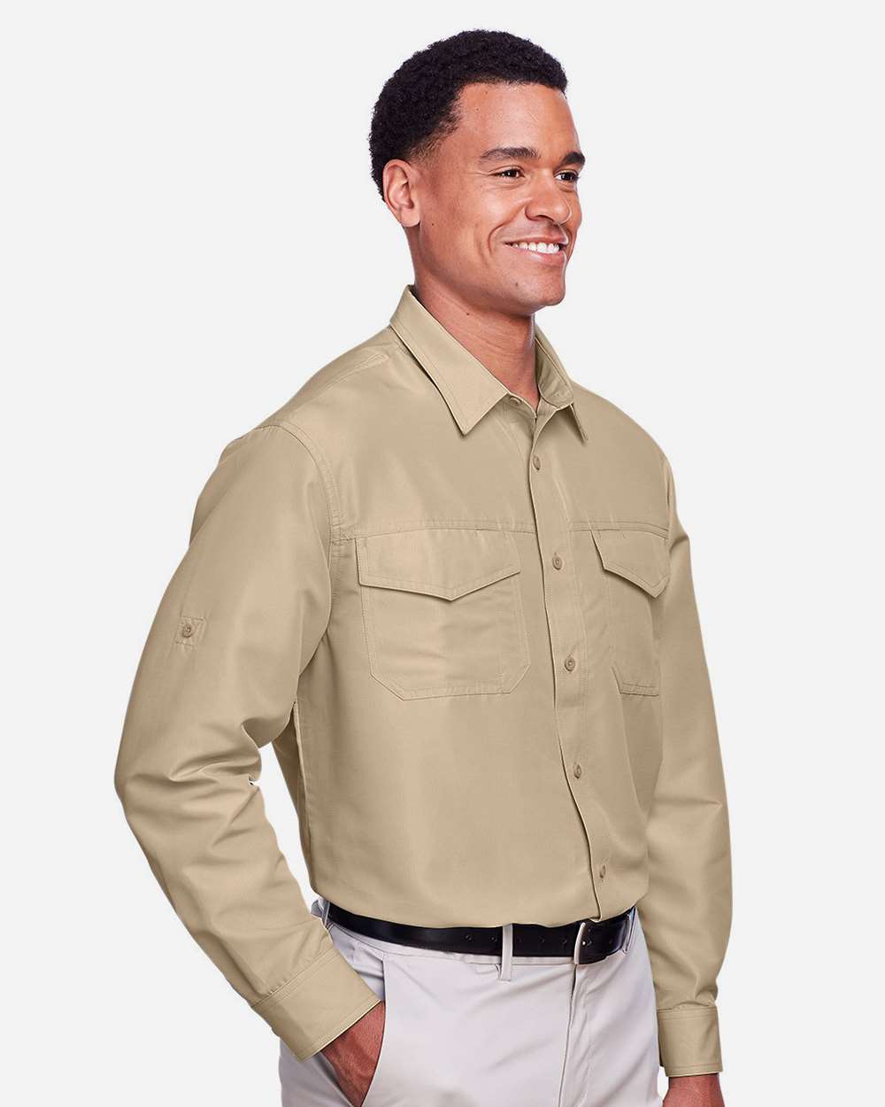 Men's Key West Performance Staff Shirt - OnModelSide - B257B9242 - Khaki