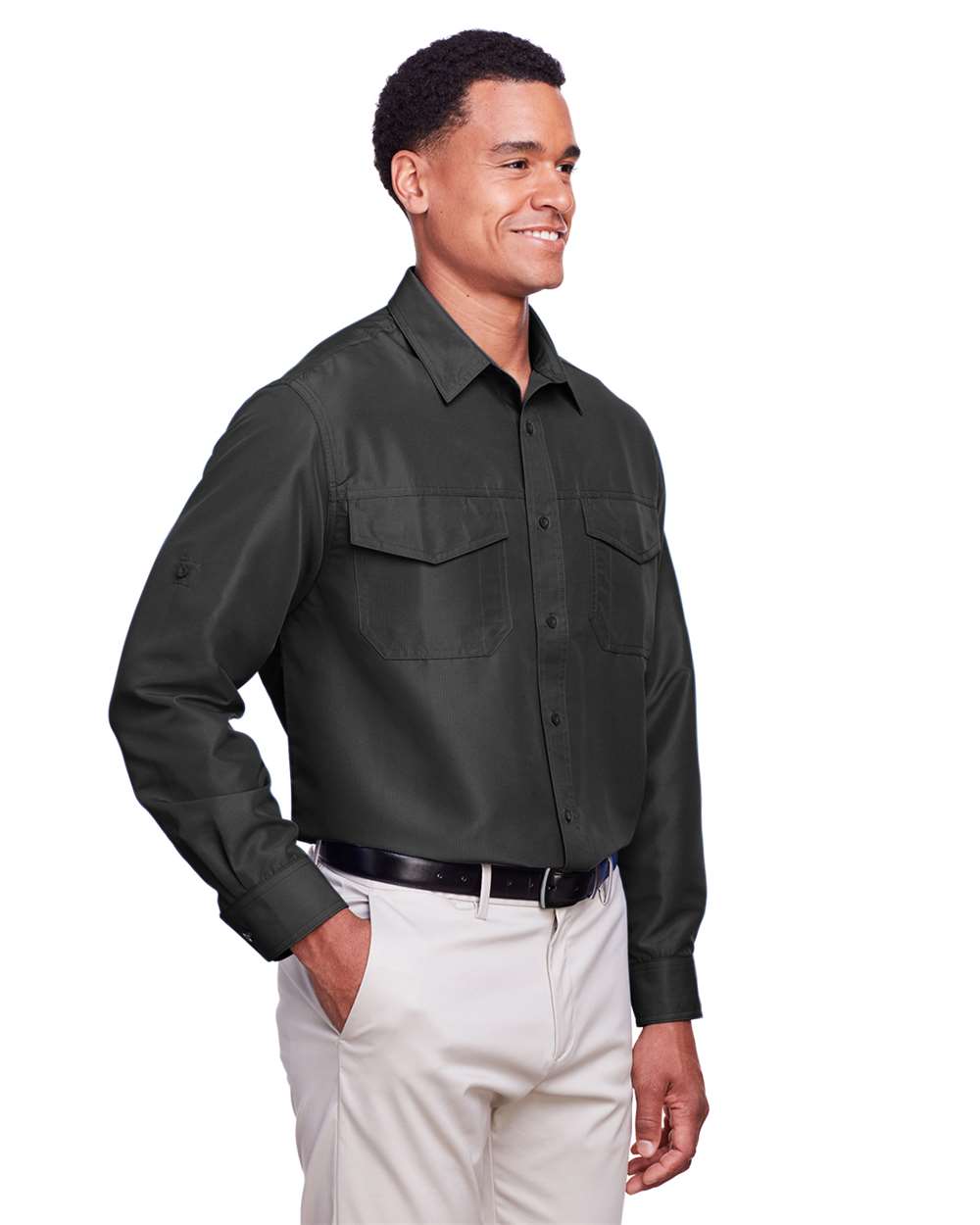 Men's Key West Performance Staff Shirt - OnModelSide - B257B9592 - Dark Charcoal