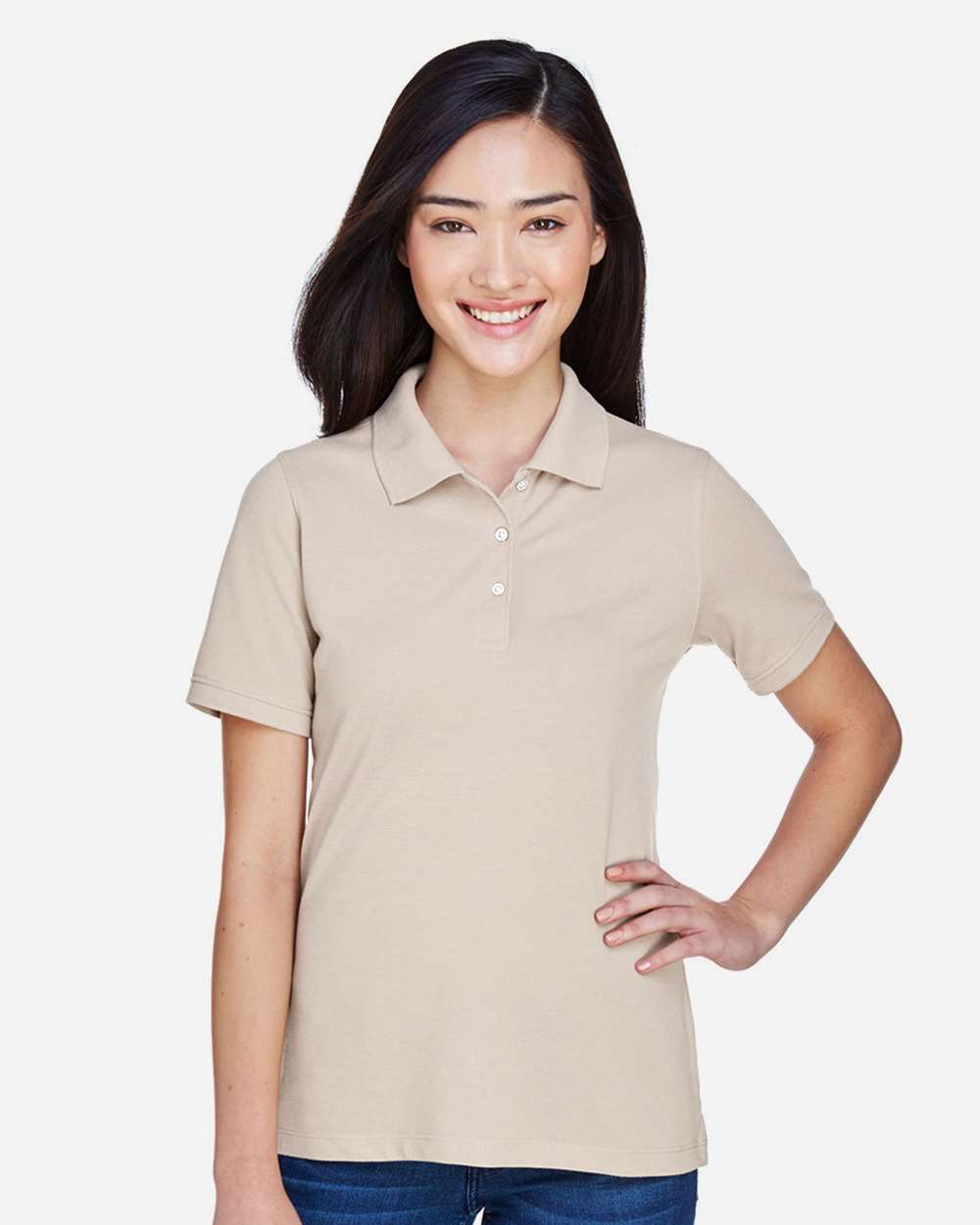 Women's Easy Blend Polo - OnModelFront - B207B9242 - Stone