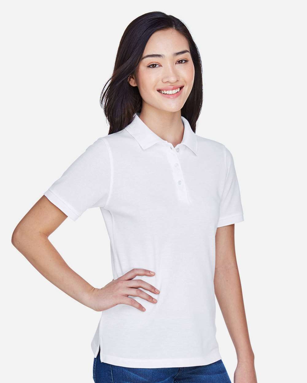 Women's Easy Blend Polo - OnModelSide - B207B9002 - White