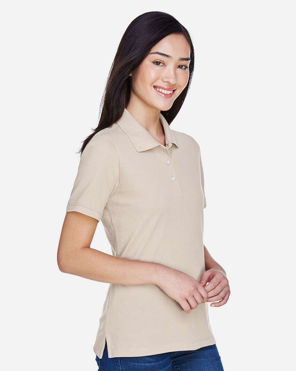 Women's Easy Blend Polo - OnModelSide - B207B9242 - Stone