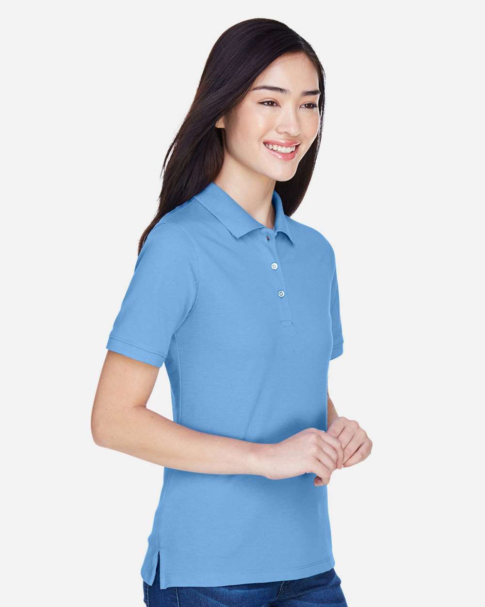 Women's Easy Blend Polo - OnModelSide - B207B9252 - Light College Blue