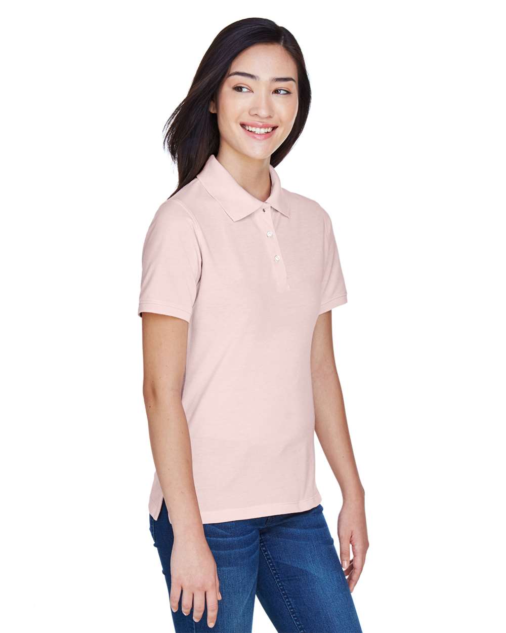 Women's Easy Blend Polo - OnModelSide - B207B9302 - Blush