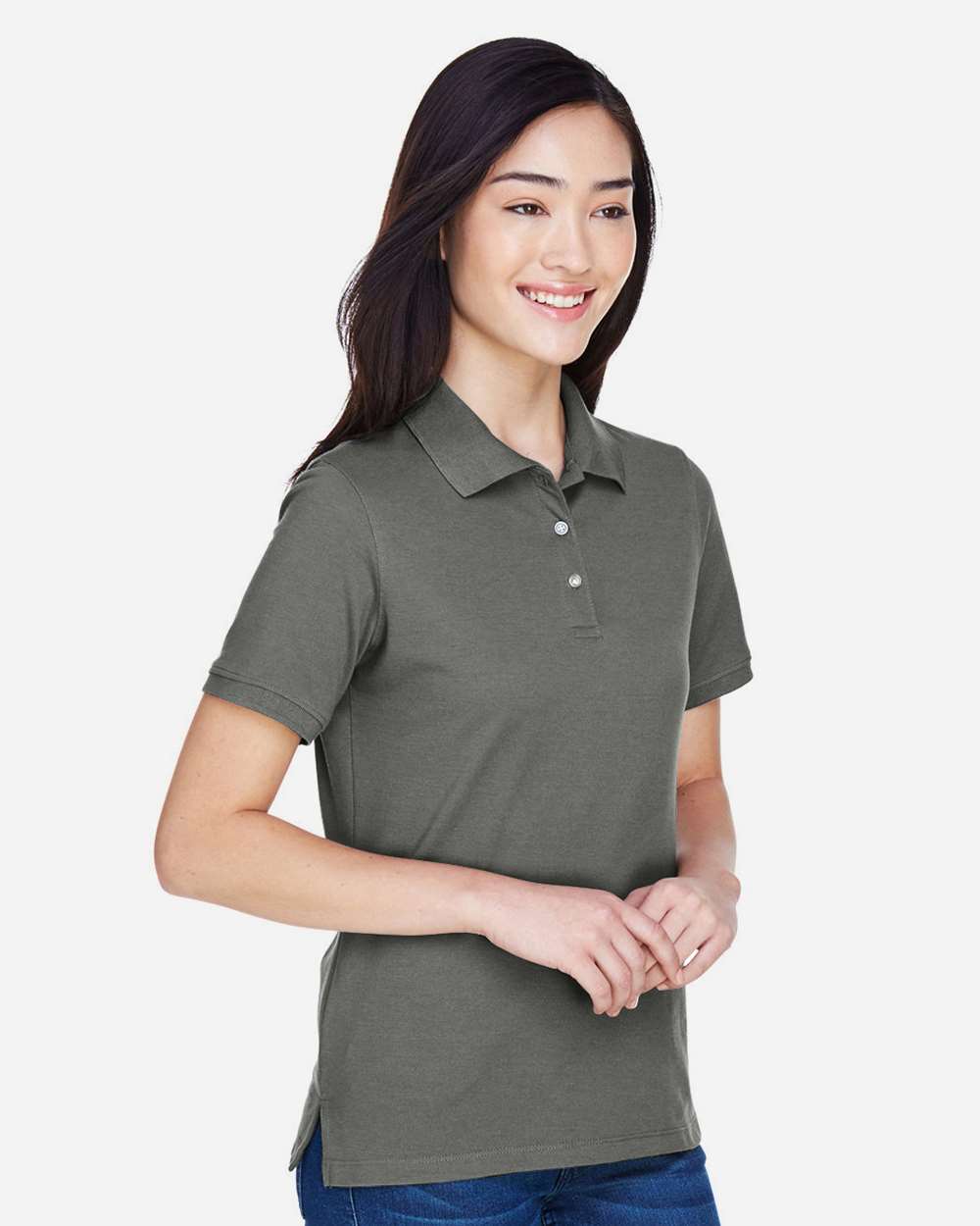 Women's Easy Blend Polo - OnModelSide - B207B9592 - Charcoal