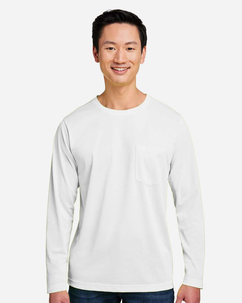 Unisex Charge Snag and Soil Protect Long Sleeve T-Shirt - OnModelFront - B189B9002 - White