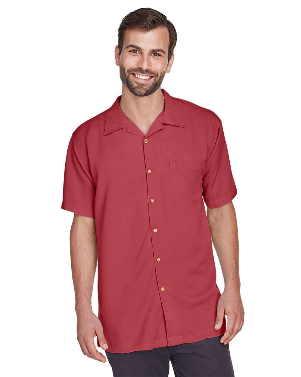 Men's Bahama Cord Camp Shirt - OnModelFront - B253B9703 - Tile Red