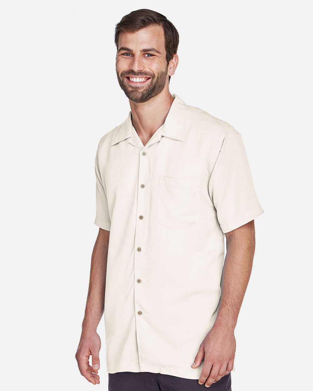 Men's Bahama Cord Camp Shirt - OnModelSide - B253B9243 - Cream