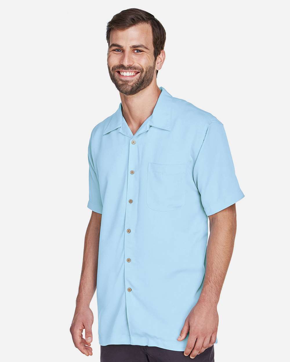 Men's Bahama Cord Camp Shirt - OnModelSide - B253B9253 - Cloud Blue