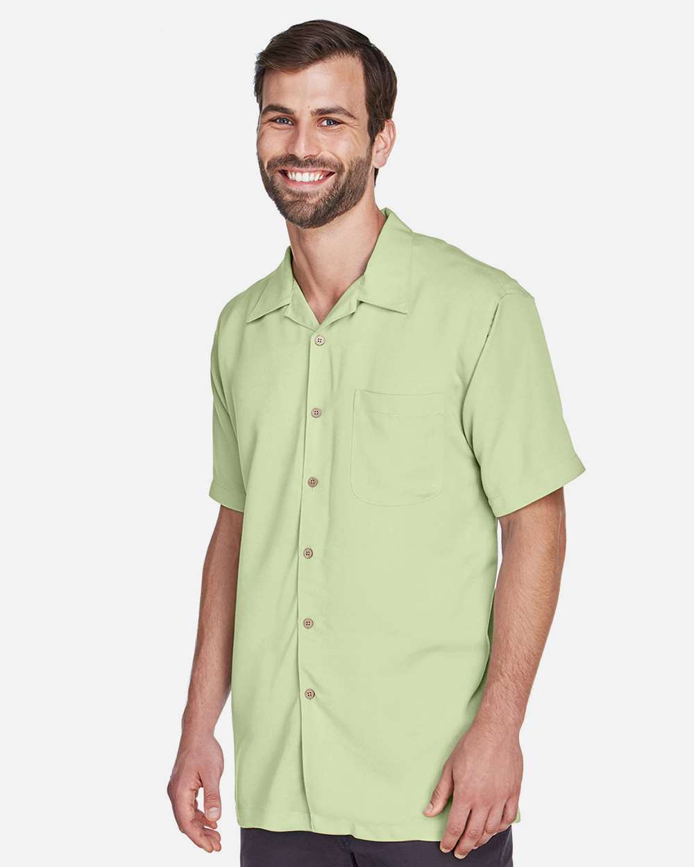 Men's Bahama Cord Camp Shirt - OnModelSide - B253B9543 - Green Mist