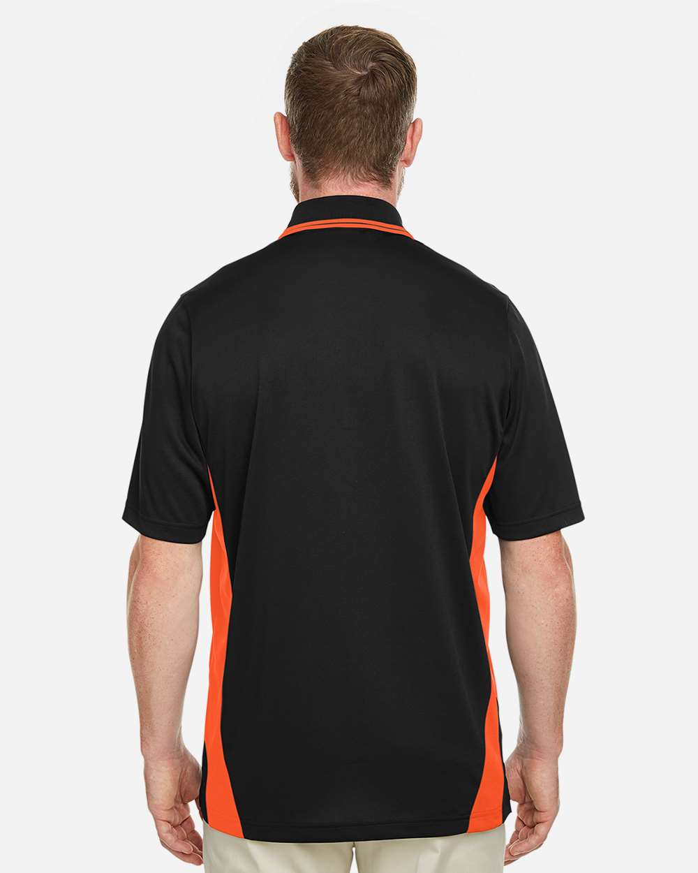 Men's Flash Snag Protection Plus IL Colorblock Polo - OnModelBack - B226B9113 - Black/ Team Orange