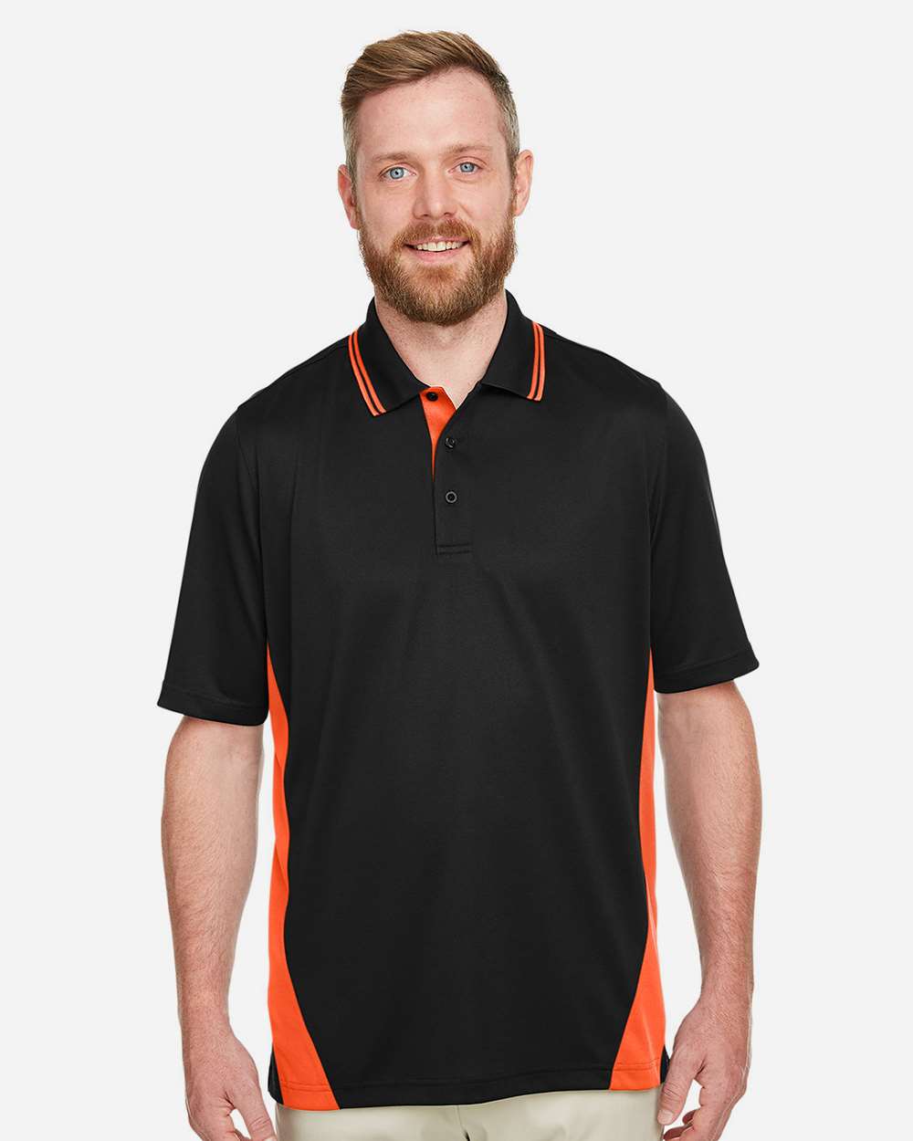 Men's Flash Snag Protection Plus IL Colorblock Polo - OnModelFront - B226B9113 - Black/ Team Orange