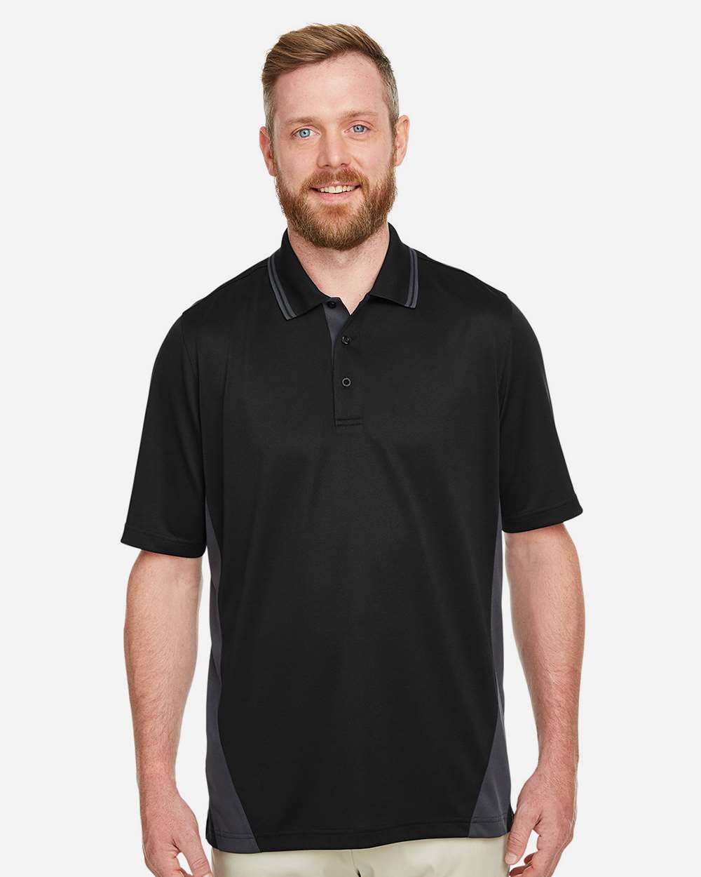 Men's Flash Snag Protection Plus IL Colorblock Polo - OnModelFront - B226B9503 - Black/ Dark Charcoal