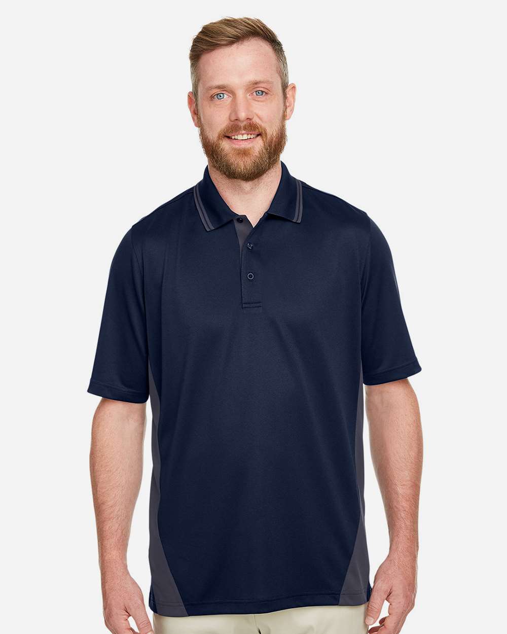Men's Flash Snag Protection Plus IL Colorblock Polo - OnModelFront - B226B9653 - Dark Navy/ Dark Charcoal