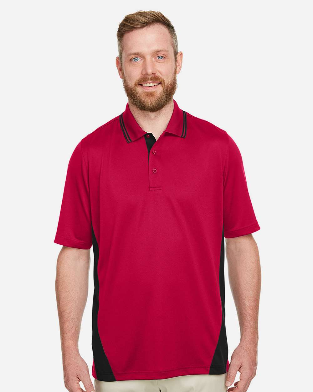Men's Flash Snag Protection Plus IL Colorblock Polo - OnModelFront - B226B9703 - Red/ Black