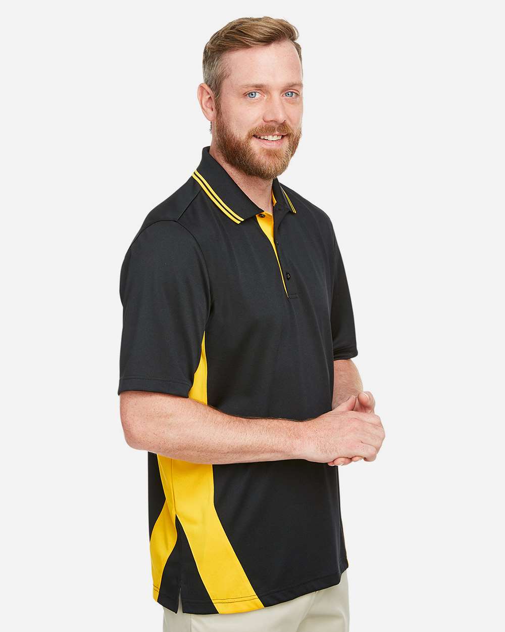 Men's Flash Snag Protection Plus IL Colorblock Polo - OnModelSide - B226B9103 - Black/ Sunray Yellow