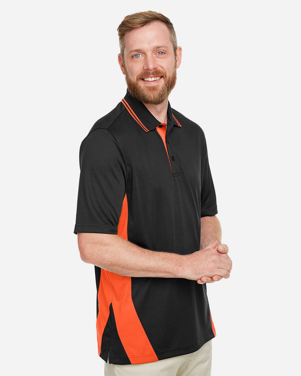 Men's Flash Snag Protection Plus IL Colorblock Polo - OnModelSide - B226B9113 - Black/ Team Orange