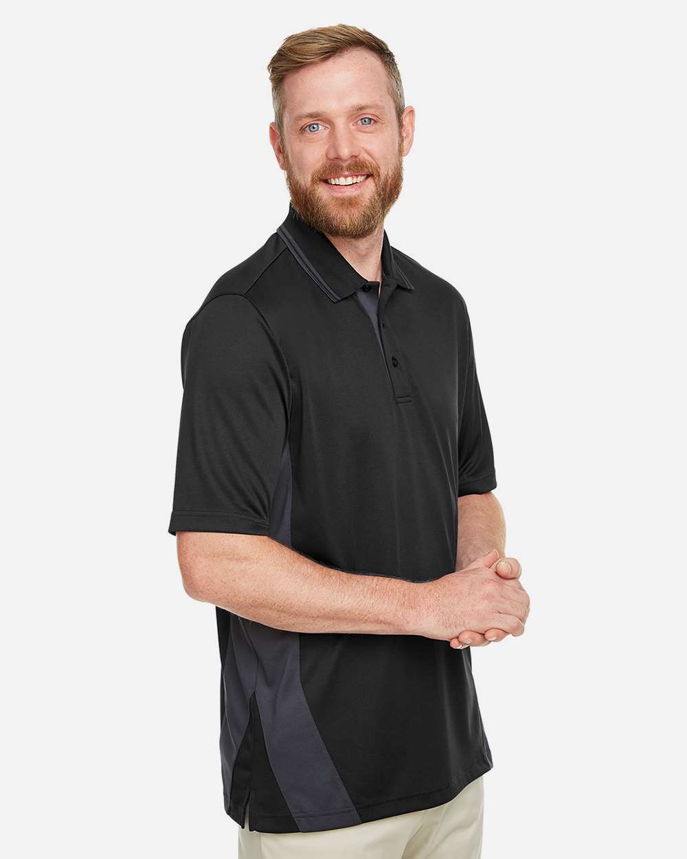Men's Flash Snag Protection Plus IL Colorblock Polo - OnModelSide - B226B9503 - Black/ Dark Charcoal