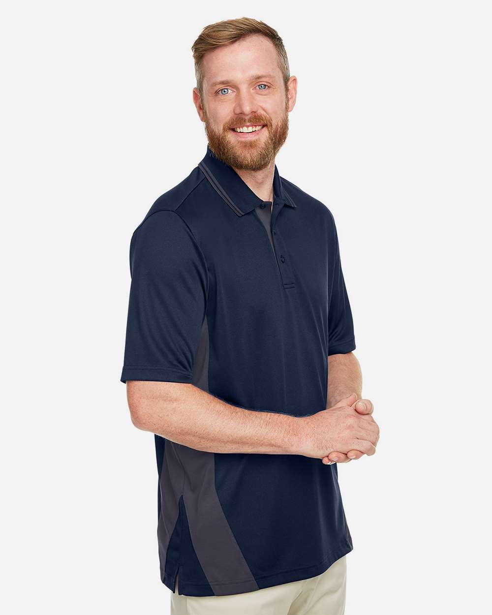 Men's Flash Snag Protection Plus IL Colorblock Polo - OnModelSide - B226B9653 - Dark Navy/ Dark Charcoal