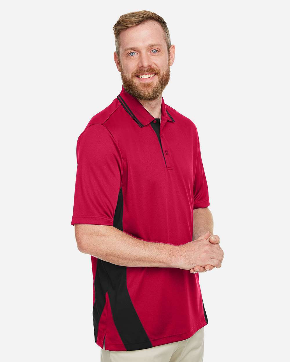 Men's Flash Snag Protection Plus IL Colorblock Polo - OnModelSide - B226B9703 - Red/ Black