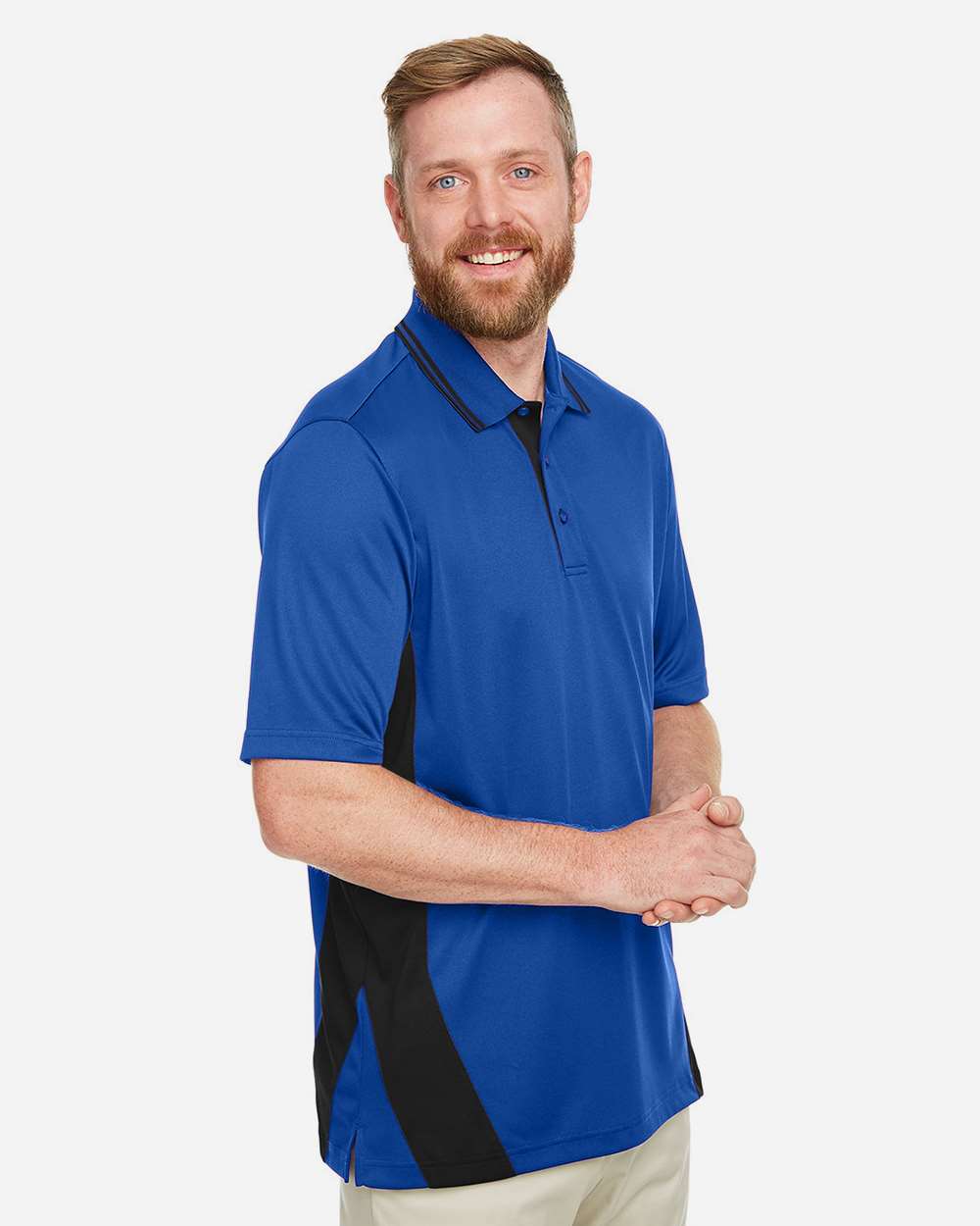 Men's Flash Snag Protection Plus IL Colorblock Polo - OnModelSide - B226B9753 - True Royal/ Black